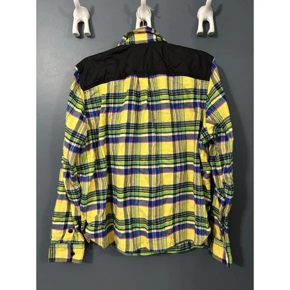 Polo Ralph Lauren Yellow Preppy Rugged Quilted Yoke Flannel Half Zip Cabin XL - Picture 2 of 6